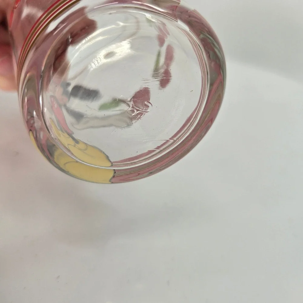 Disney Mickey Mouse Cherry Glass Tumbler Vintage Clear Drinking Glass Red Gold